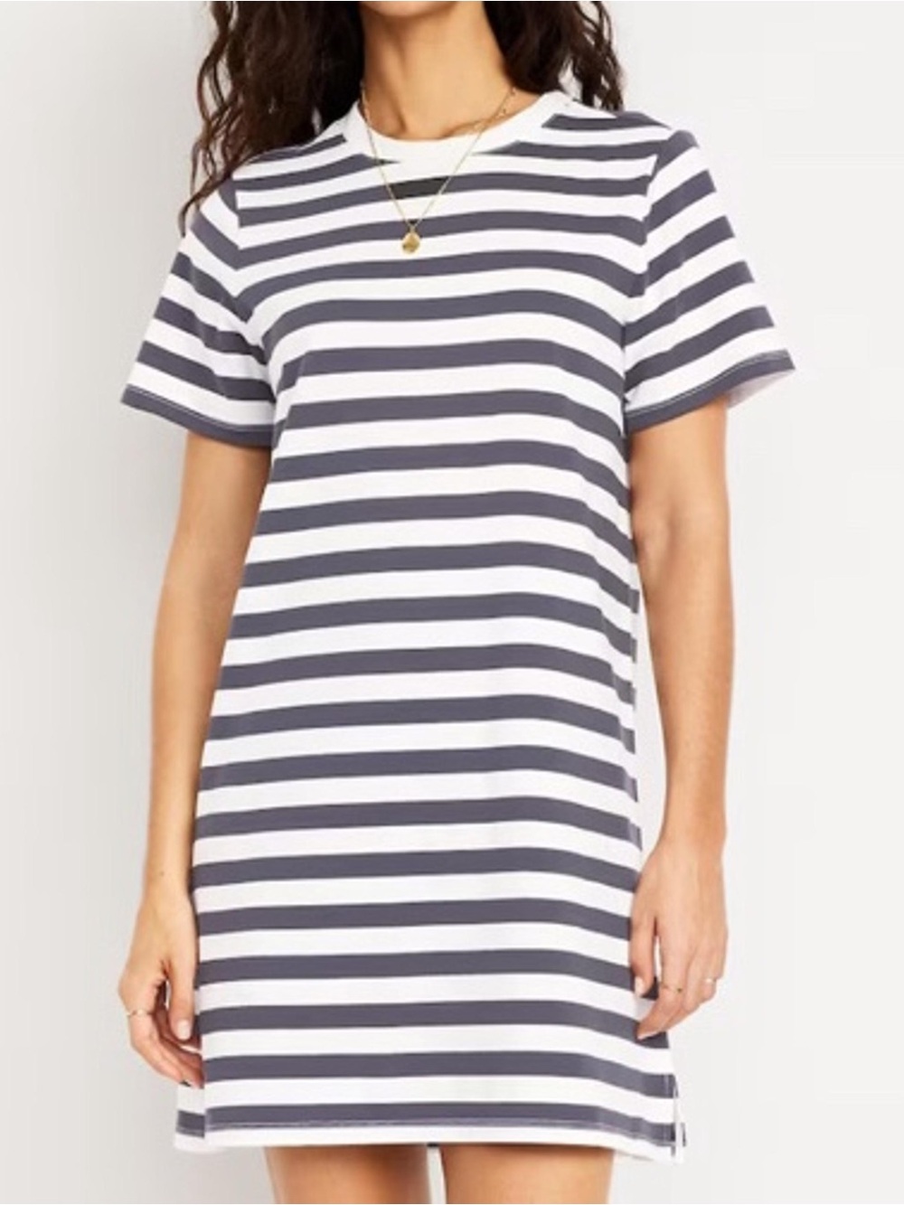 Old Navy Navy and White Striped Crewneck T-Shirt Dress